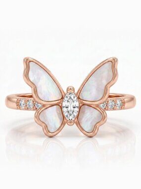 Rose Gold Butterfly ring with Mother of pearl, Charmed Aroma